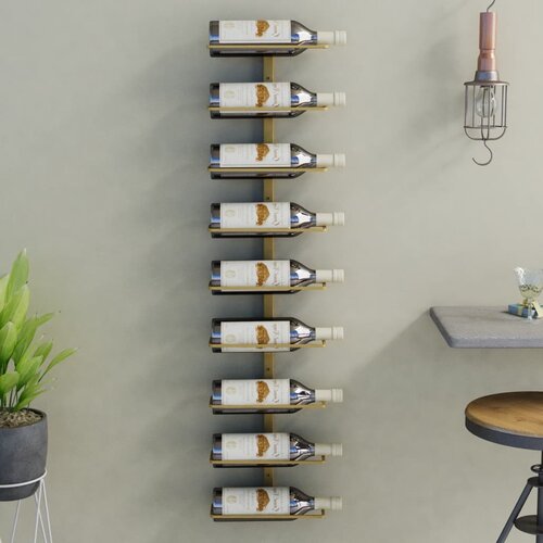 The Living Store Stensko stojalo za vino za 9 steklenic zlato železo - Stojalo Za Vino, (21484663) Cene