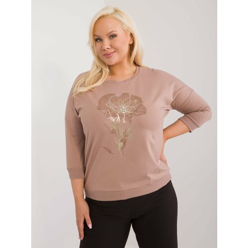 Fashion Hunters Dark beige casual blouse plus size with 3/4 sleeves Slike