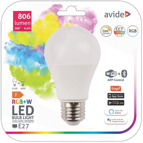 Avide pametna sijalica, led 9.4W, E27, rgb+w, wifi, bluetooth - smart led globe A60 9.4W wifi Slike