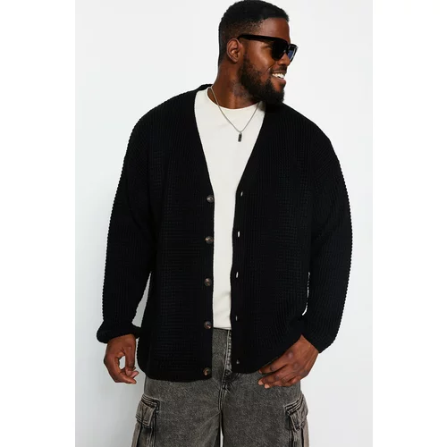 Trendyol Men's Black Plus Size Oversize Fit Wide fit, Textured Knitwear Cardigan