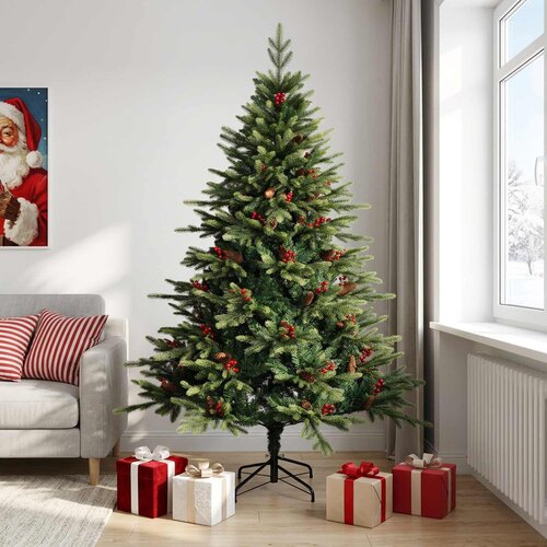  Umjetno božićno drvce s nogom 210 cm PVC i metal Zelena Cene