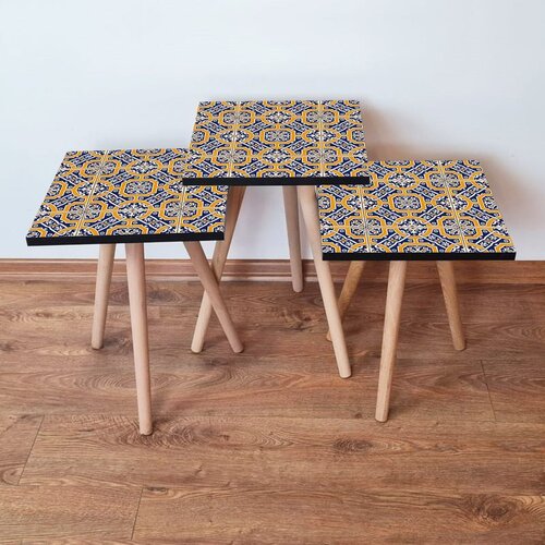 Hanah home 3Shp35 - navy blue navy blueorangewhite nesting table (3 pieces) Cene