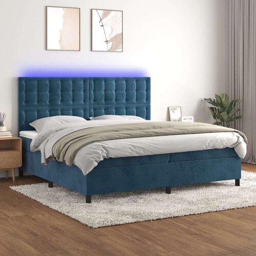  Box spring postelja z vzmetnico LED temno modra 200x200cm žamet Slike