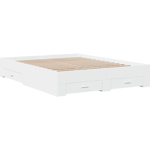 VidaXL Posteljni okvir s predali bel 150x200 cm inženirski les, (21128632) Slike