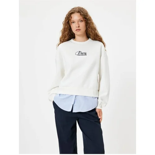 Koton Oversize Sweatshirt Crew Neck Slogan Fabric Detail