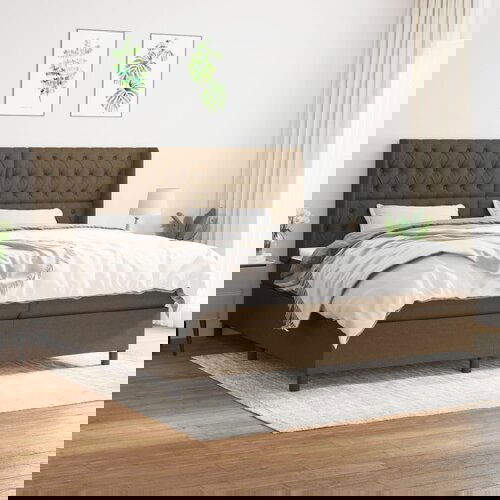 The Living Store Box spring postelja z vzmetnico temno rjav 200x200 cm blago - Box Spring Postelja, (21518023) Cene