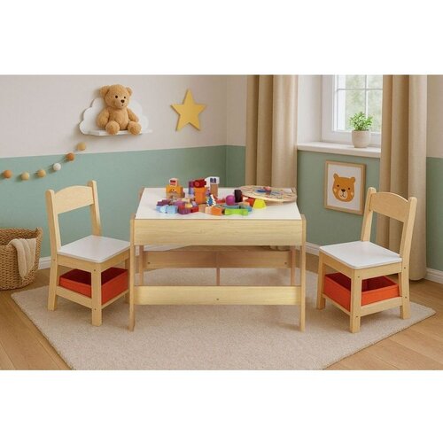 ECO TOYS dečiji set sto i 2 stolice sa tablom za pisanje wood Cene