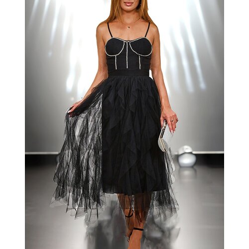 Resti Black women&amp;#039;s midi dress with tulle Slike