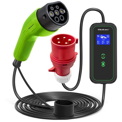 Qoltec Mobile EV Car Charger Adjustable 2in1 Type2 | 11kW | CEE 5 PIN | LCD | 3 phases | Portable | Wallbox | 5m Cijene