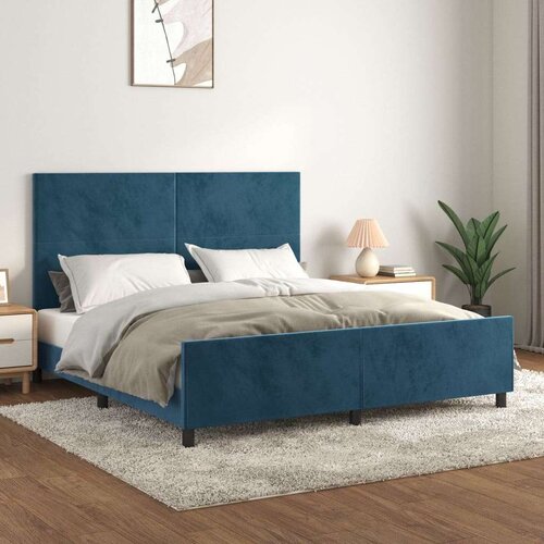  Posteljni okvir z vzglavjem temno moder 160x200 cm žamet, (20906156) Slike