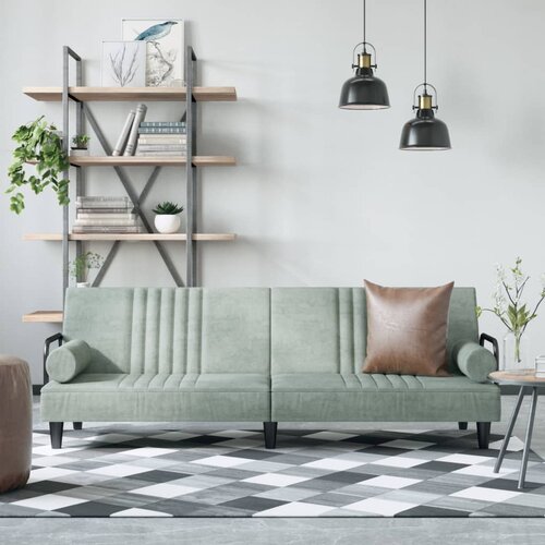 The Living Store Raztegljiv kavč z naslonjali za roke svetlo siv žamet - Raztegljiv Kavč, (21494026) Cene