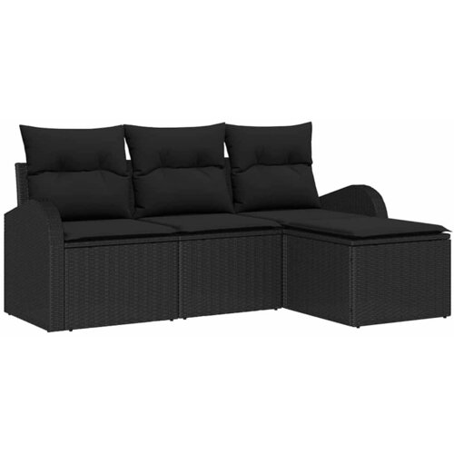 vidaXL Kavčna garnitura z blazino 4 pcs Črna poli ratan, (5000153582) Cene