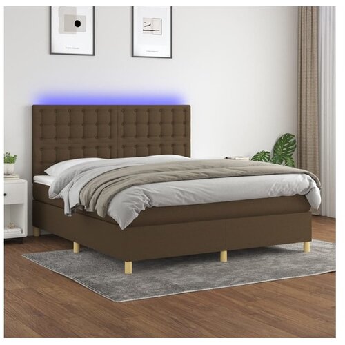  Box spring postelja z vzmetnico LED temno rjava 160x200cm blago Cene