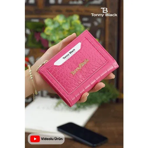 Tonny Black Original Women's Card Holder Coin & Coin Compartment Alligator Croco Model Stylish Mini Wallet with Card Holder