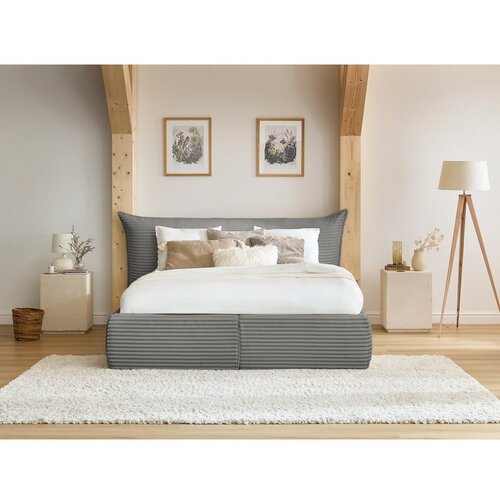 Bobochic Paris Siva oblazinjena zakonska postelja s prostorom za shranjevanje z letvenim dnom 160x200 cm Jade &amp;ndash; Slike