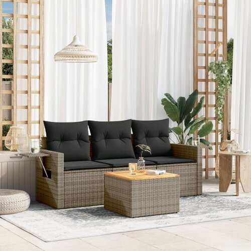 vidaXL 4-dijelni set vrtnih sofa od poliratana s jastucima sivi Cijene