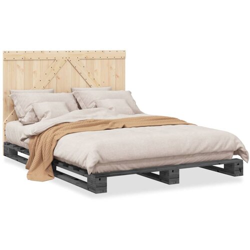 vidaXL Posteljni okvir z vzglavjem siv 160x200 cm trdna borovina Cene