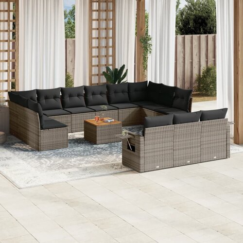 vidaXL 14-dijelni set vrtnih sofa od poliratana s jastucima sivi Cijene
