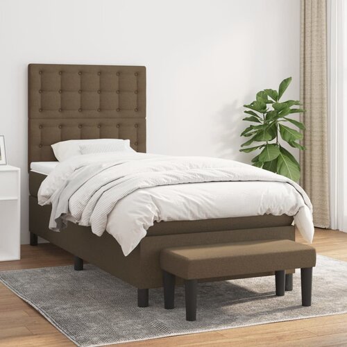 VidaXL Krevet s oprugama i madracem tamnosmeđi 90 x 200 cm od tkanine Slike