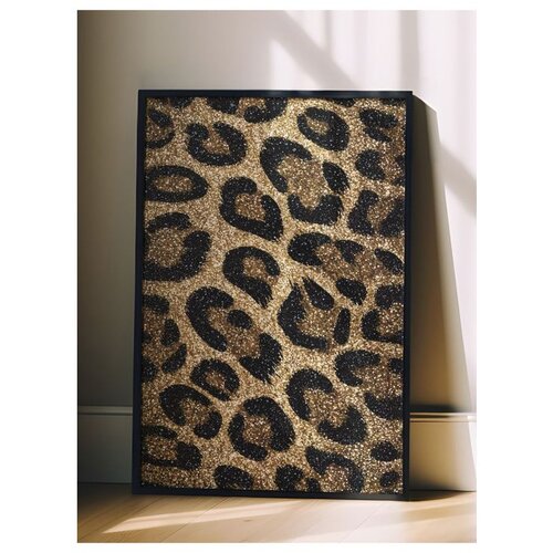 Wallxpert uramljena slika 115264, leopard &amp;scaron;ara u zlatnim i braon tonovima, 30 x 40 cm, crni ram Slike