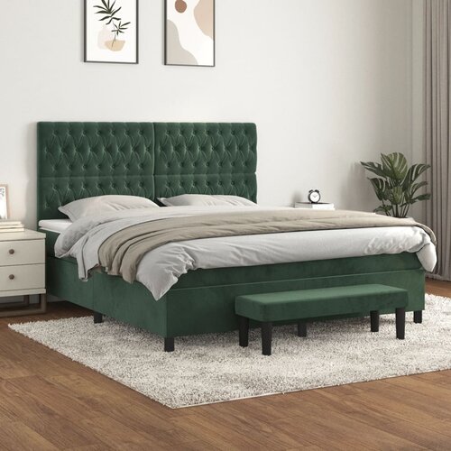  The Living Store Box spring postelja z vzmetnico temno zelena 180x200 cm žamet - Box Spring Postelja, (21491849) Slike