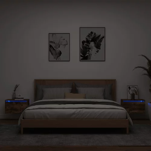 vidaXL Nočna stenska omarica z LED lučkami 2 kosa dimljen hrast