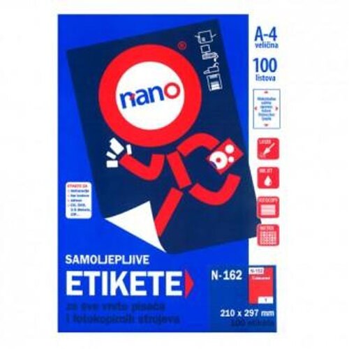 NANO Etikete za laserske i ink-jet pisače , N-162, 210x297 mm, crvene, 100/1 Cijene