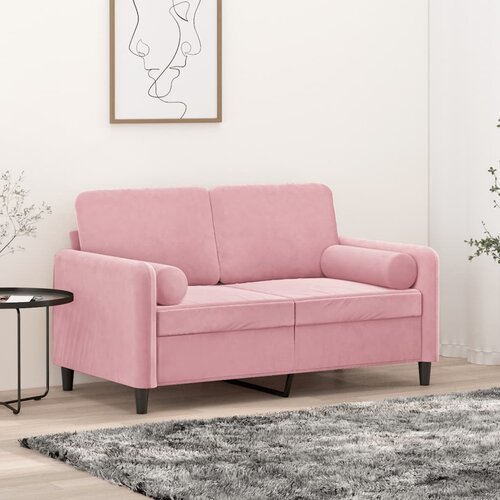 VidaXL Kavč dvosed z okrasnimi blazinami roza 120 cm žamet Slike