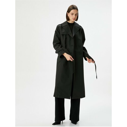 Koton Trench Coat Midi Length Double Breasted Collar Buttoned Pocket Belted Cene