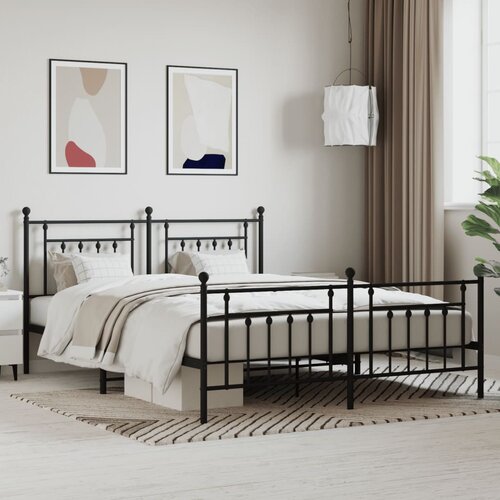 VidaXL Metalni okvir kreveta uzglavlje i podnožje crni 183x213 cm Slike