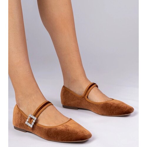 D/CEO marka niezdefiniowana Brown velvet women's ballet flats with buckle Kvitta Cene