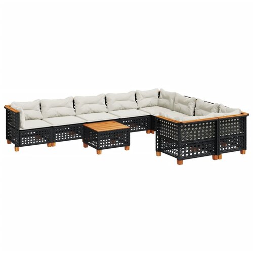  10-dijelni set vrtnih sofa s jastucima crni od poliratana Crna 55 x 55 x 36 cm Slike