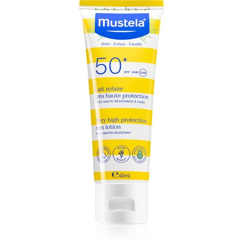 Mustela Bébé Family Very High Protection Sun Lotion vodoodporna zaščita pred soncem za telo za vse tipe kože 40 ml Cene
