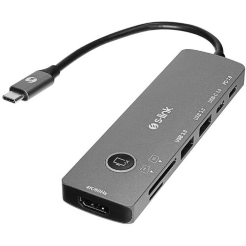 Docking station S-link SW-U707 USB adapter Type-C 7 in 1 2*USB 3.0, 1*Type-C 3.1, 1*PD, 1* HDMI 4K60HZ, SD and TF Type C Hub Adapter, 41651 Cijene