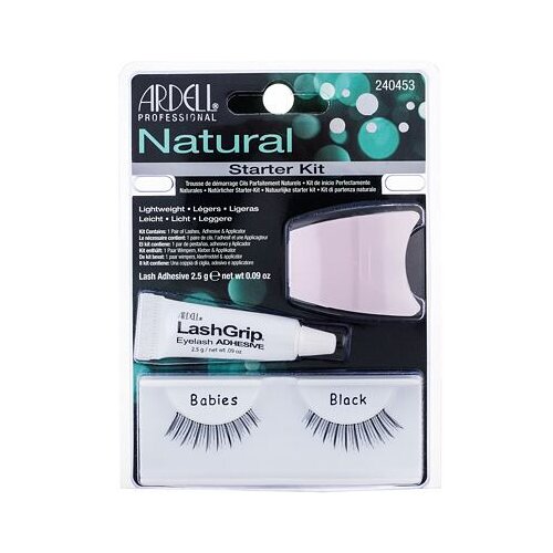 Ardell Natural Babies odtenek Black darilni set umetne trepalnice Natural 1 par + lepilo za trepalnice LashGrip 2,5 g + aplikator 1 kos Cene