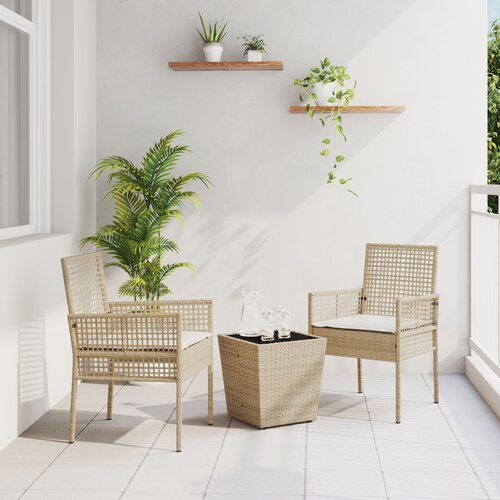 VidaXL 3-delni vrtnarski bistro set s blazinami bež poli ratan Slike