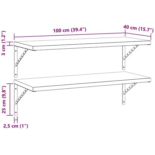  Zidne police 2 kom 100 x 40 cm crne nehrđajući čelik Slike