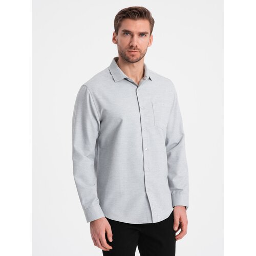 Ombre Men&amp;#039;s shirt with pocket REGULAR FIT - light grey melange Slike