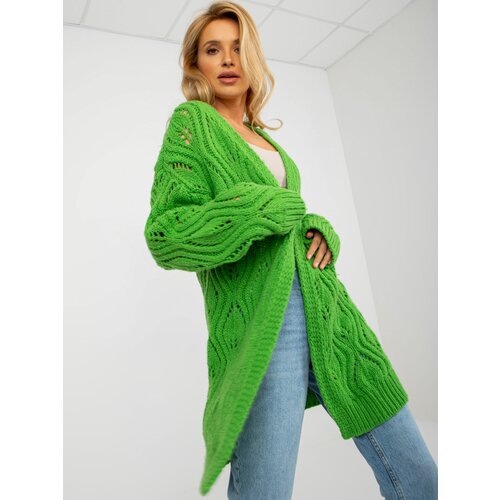 Fashion Hunters Light green women's openwork cardigan with the addition of wool Slike