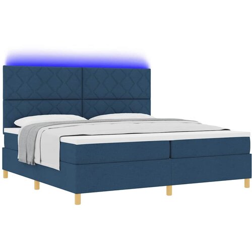  LED Box Spring Krevet s uzglavljem Plava 200 x 200 cm tkanina Slike