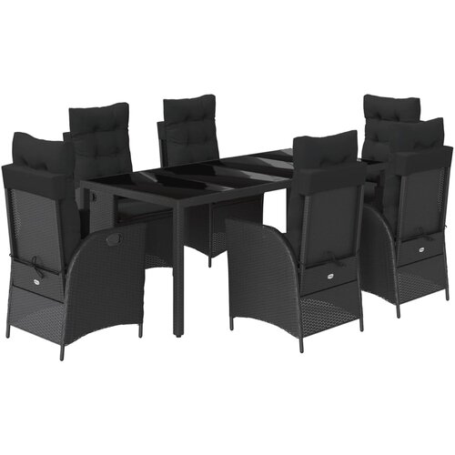  7-dijelni vrtni blagovaonski set s jastucima crni od poliratana Crna 190 cm table length Slike