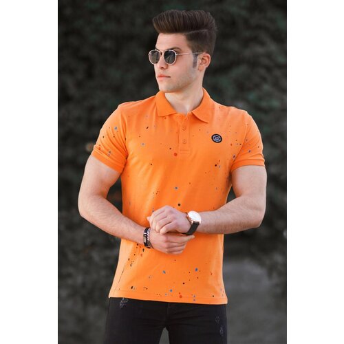 Madmext Orange Spray Print Polo Neck T-Shirt 4583 Cene