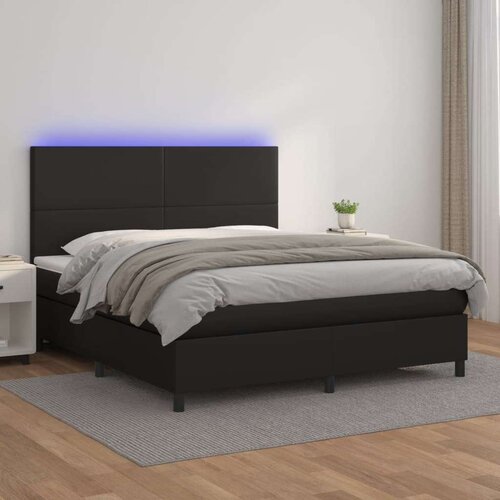  Box spring s madracem LED crni 180x200cm od umjetne kože Cijene