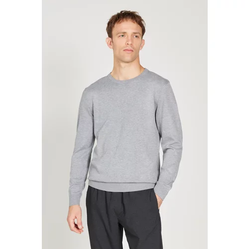 ALTINYILDIZ CLASSICS Men's Gray Melange Standard Fit Regular Fit Crew Neck Knitwear Sweater