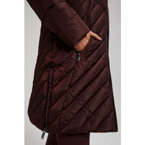 Marisse Long Quilted Jacket With Hood, Brown Slike