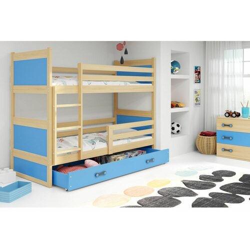 Rico drveni dečiji krevet na sprat sa fiokom - bukva - plavi - 200x90 cm 9KDNZM4 Slike