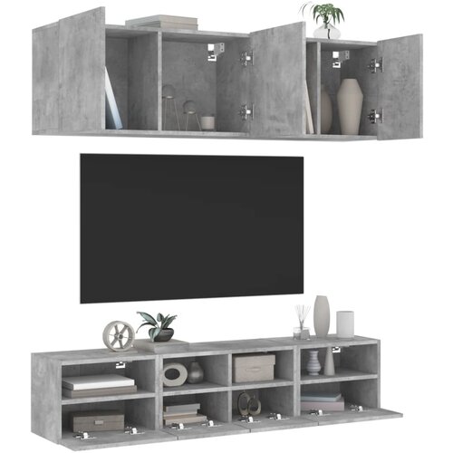  The Living Store Komplet TV omaric 5-delni betonsko siv inženirski les - Stenska TV Enota, (21555504) Slike