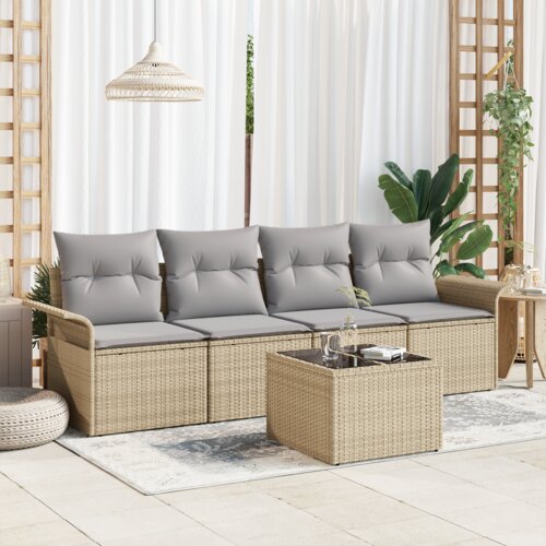 vidaXL 5-delni vrtni sofa set z blazinami Bež Poli ratan Cene