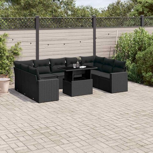  10-dijelni set vrtnih sofa s jastucima crni od poliratana Crna 100 x 55 x 73 cm Cene