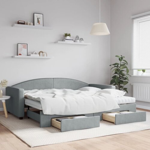 VidaXL Izvlečna dnevna postelja s predali svetlo siva 90x200 cm blago Slike